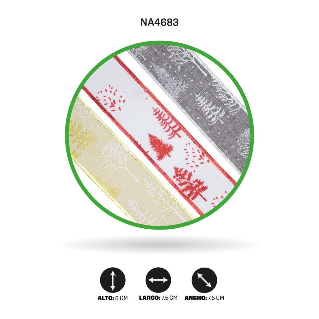 CINTA NAVIDEÑA ANCHO 6CM x 3 YARDAS, 32 X DISPLAY [PAC3688]