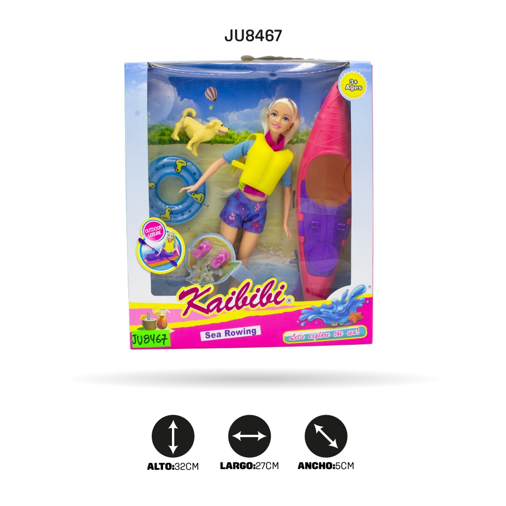 JUEGO DE MUÑECAS 11.5 IN, BOTE, CHALECO SALVAVIDAS, MASCOTA [BLD246]