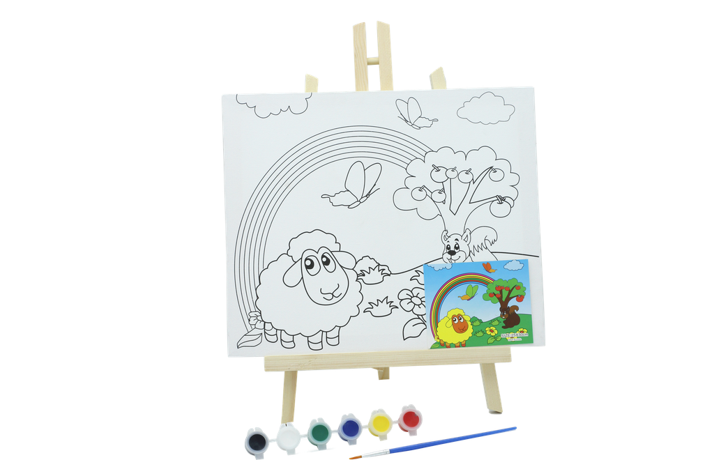 LIENZO CON CABALLETE PINCEL Y 6 PINTURAS 25*30CM [PAC3194-139]