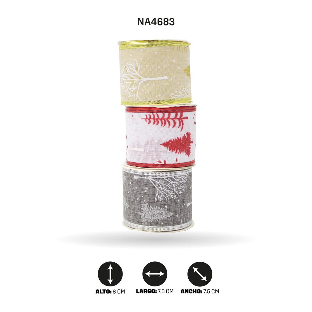 CINTA NAVIDEÑA ANCHO 6CM x 3 YARDAS, 32 X DISPLAY [PAC3688]