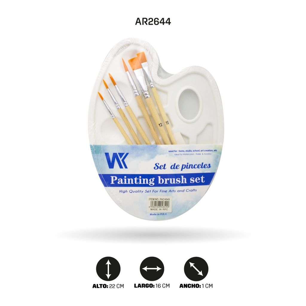 PALETA PLASTICA CON 6 PINCELES [PAC4849]