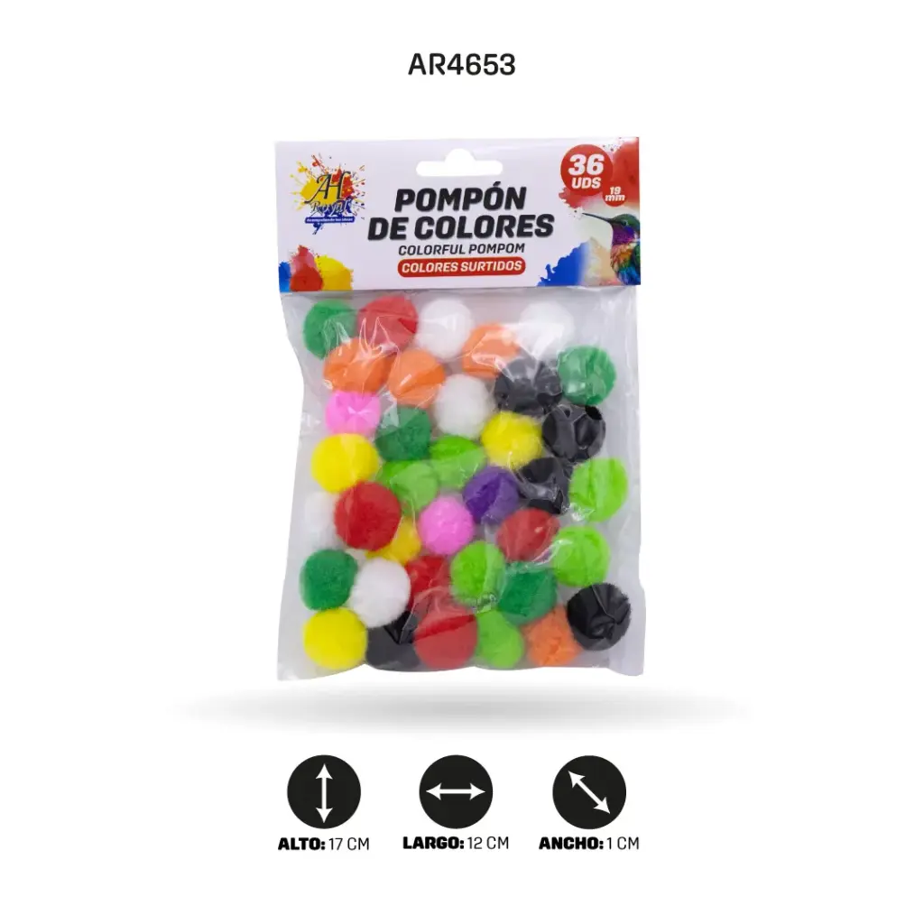 POMPONES DE ALGODÓN COLORES PLANOS 19MM X36 UNDS [PAC5890]