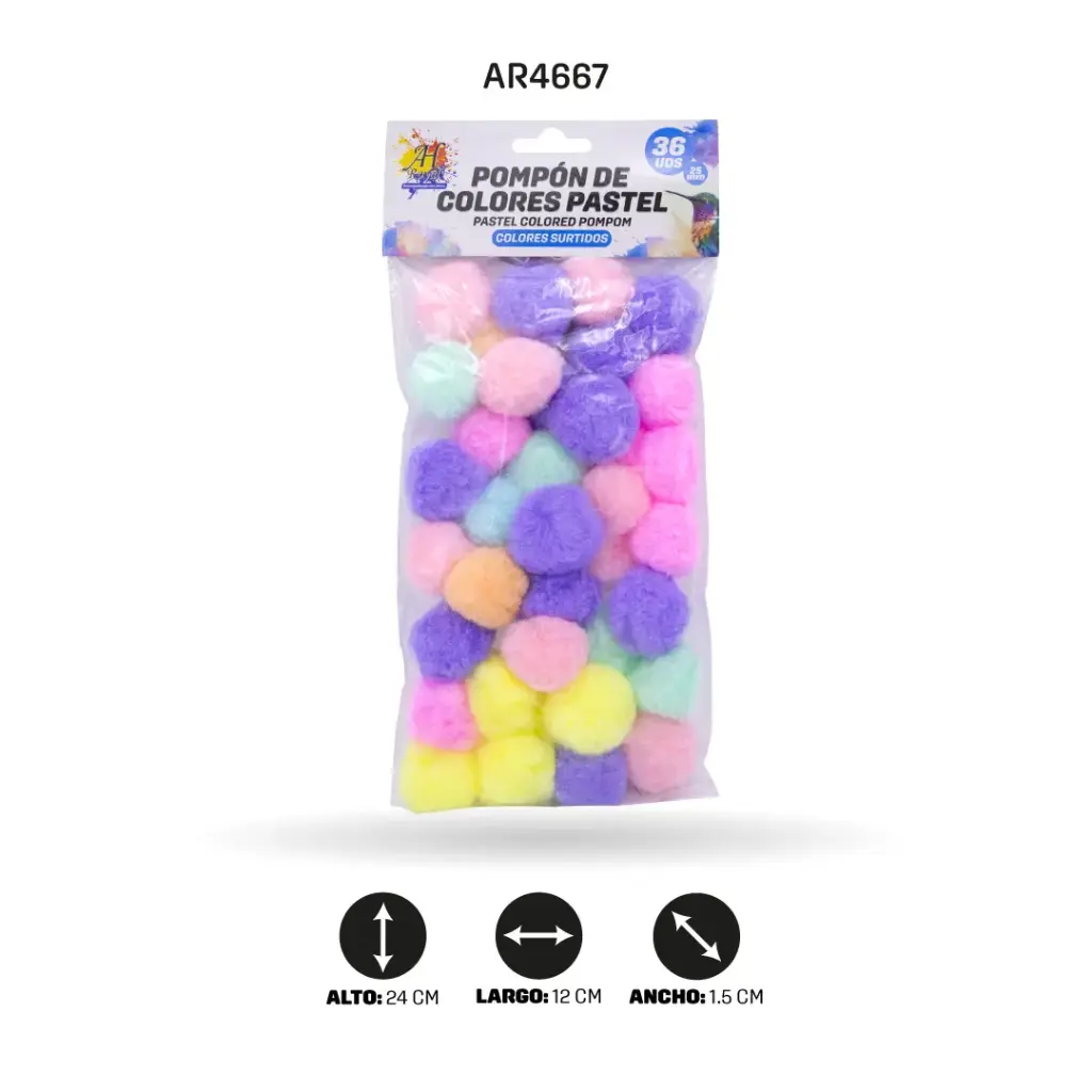 POMPONES DE ALGODÓN COLORES PASTEL 25MM X36 UNDS [PAC5896]
