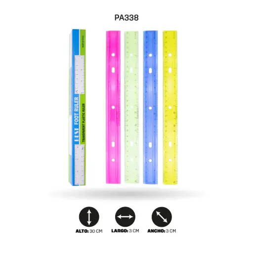 [PA338] REGLA PLASTICA COLORES SURTIDOS X 30CM DISPLAY X 48 [PAC60013-338-PAC30022-338]