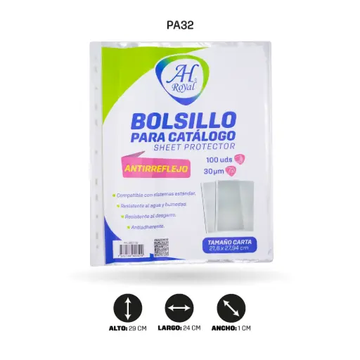 [PA32] BOLSILLO PARA  CATALOGO AH ROYAL CARTA ANTIREFLEJO DISPLAY X 100 unds 35Mic [PAC50133][PAC3227]