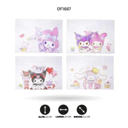 [OF1667] CARPETA BOTON A4 235/238/241/242 ESTAMPADA  4 MOTIVOS DISPLAY X 12 [PAC4522]