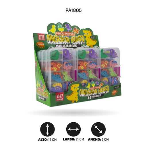 [PA1805] BORRADOR DE FIGURAS DINOSAURIOS CAJA ACRILICA BOX 12QH-8579 [PAC4623]