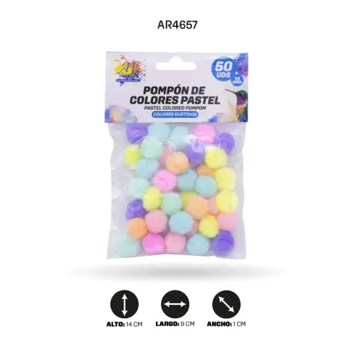 [AR4657] POMPONES DE ALGODÓN COLORES PASTEL 13MM X50 UNDS [PAC5894]