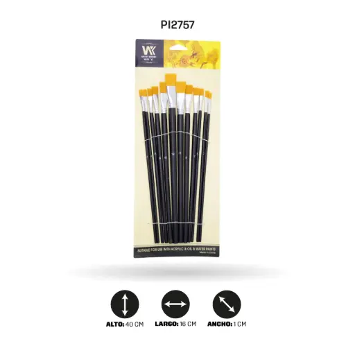 [PI2757] PINCEL PLANO DE MADERA 12pcs del 1 al 12  [PAC4847]