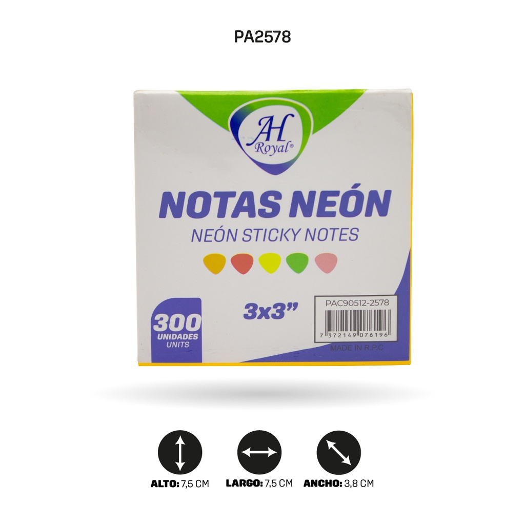 NOTAS AH ROYAL NEÓN 3'X 3'SURTIDO X 300 UND [PAC90512-2578]