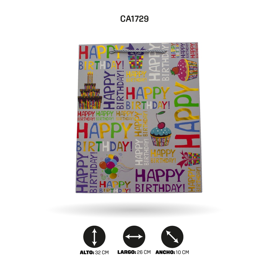 BOLSA REGALO 3D HAPPY BIRTHDAY 26x32x10cm 210grs YM-1728-M [PAC5159]