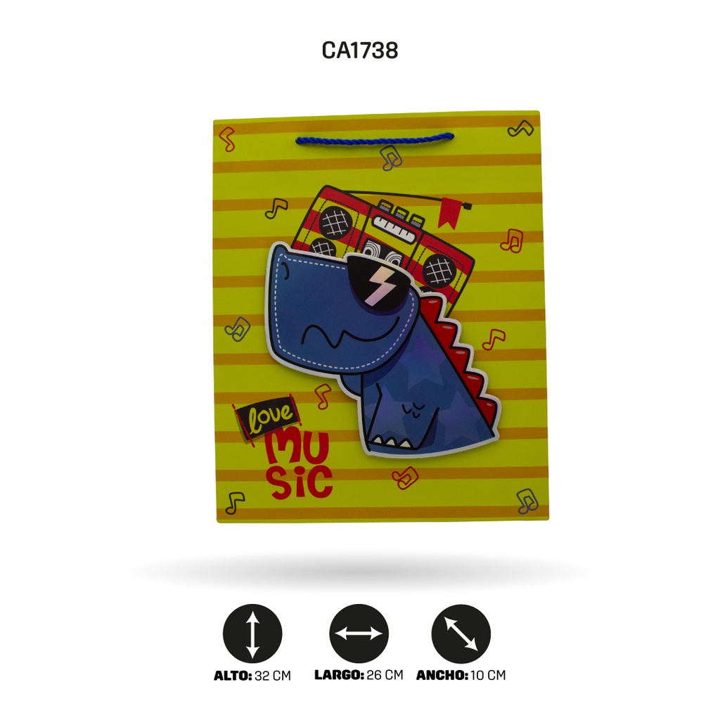 BOLSA REGALO 3D, DINOSAURIO 26x32x10cm 210grsYM-1936-M DINOSAURIO [PAC5151]