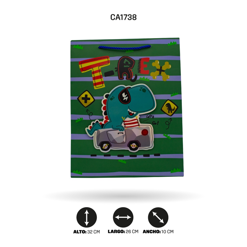 BOLSA REGALO 3D, DINOSAURIO 26x32x10cm 210grsYM-1936-M DINOSAURIO [PAC5151]