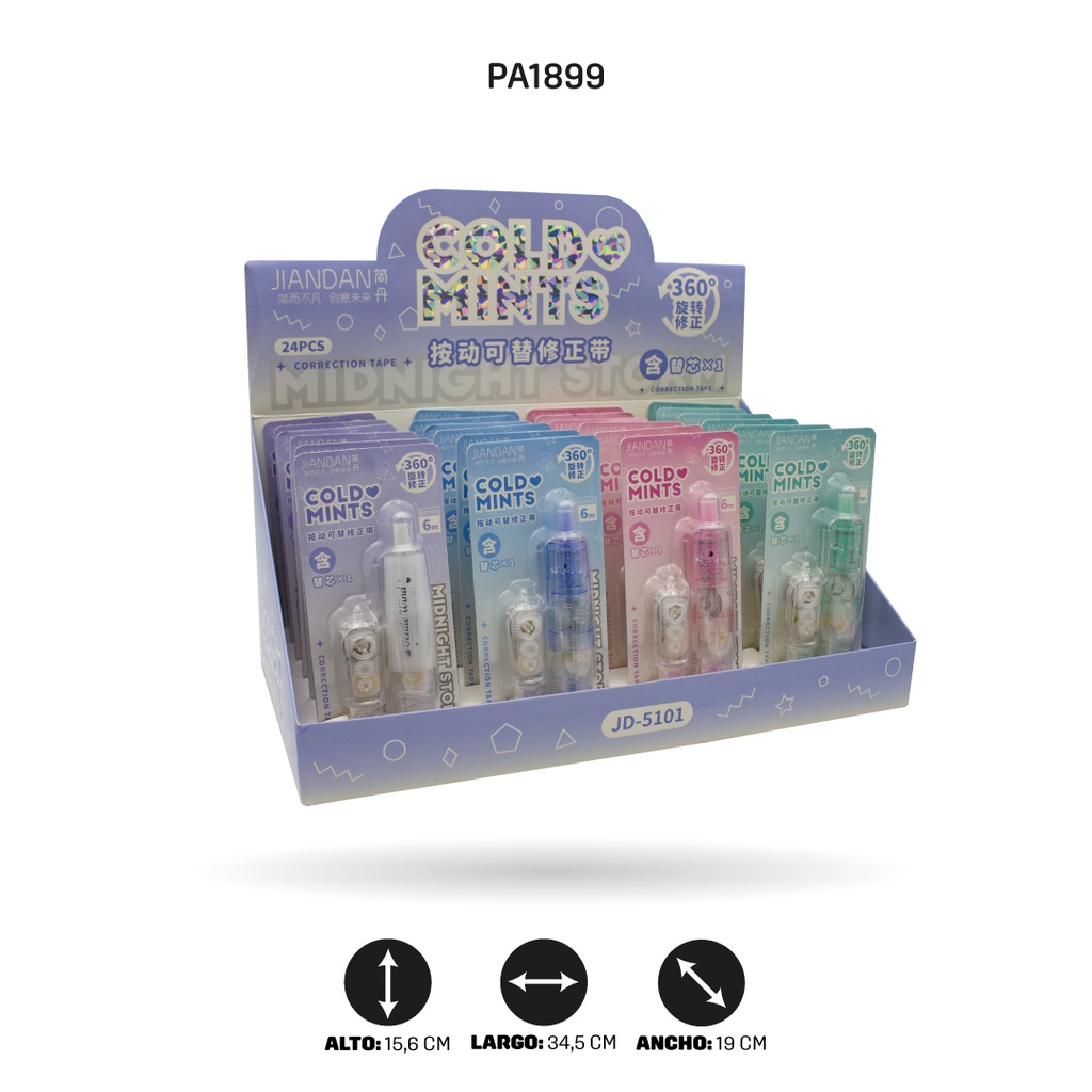 CINTA CORRECTORA 4 COLORES PASTEL +1 REPUESTO DISPLAY 24