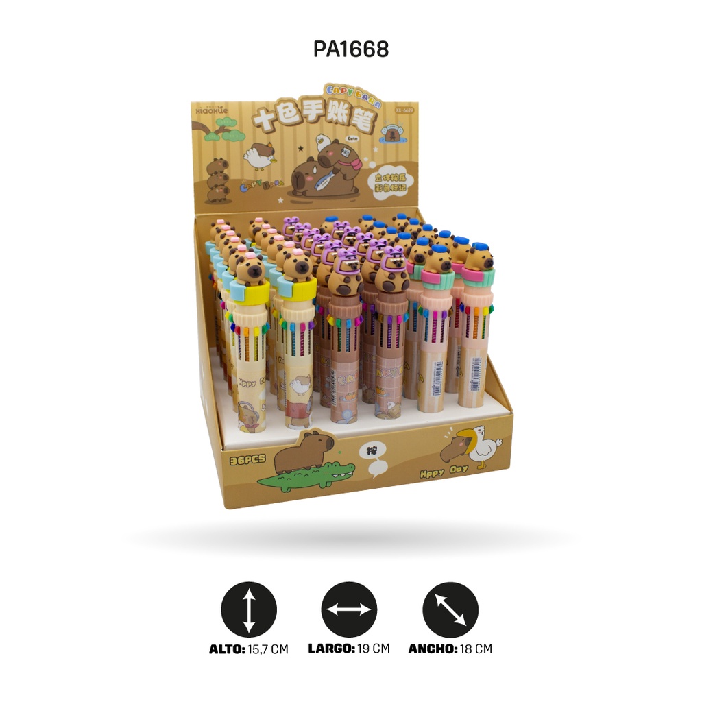BOLIGRAFO 10 COLORES CAPYBARA BOX 36 UND XX-6629 [PAC4561]