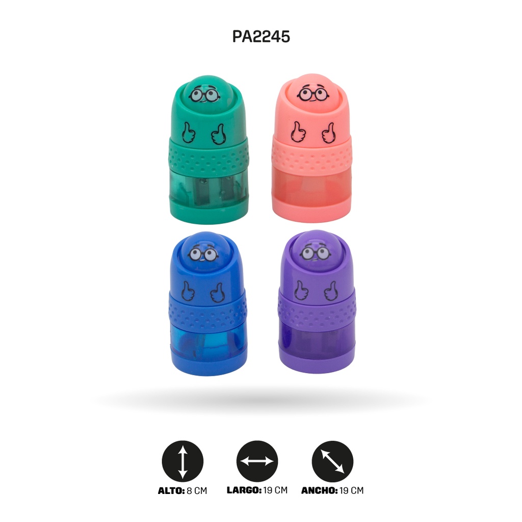 SACAPUNTAS CON BORRADOR DE CARITAS, 4 MOTIVOS ZD-0097 SONRISA DISP X 16 [PAC4750]