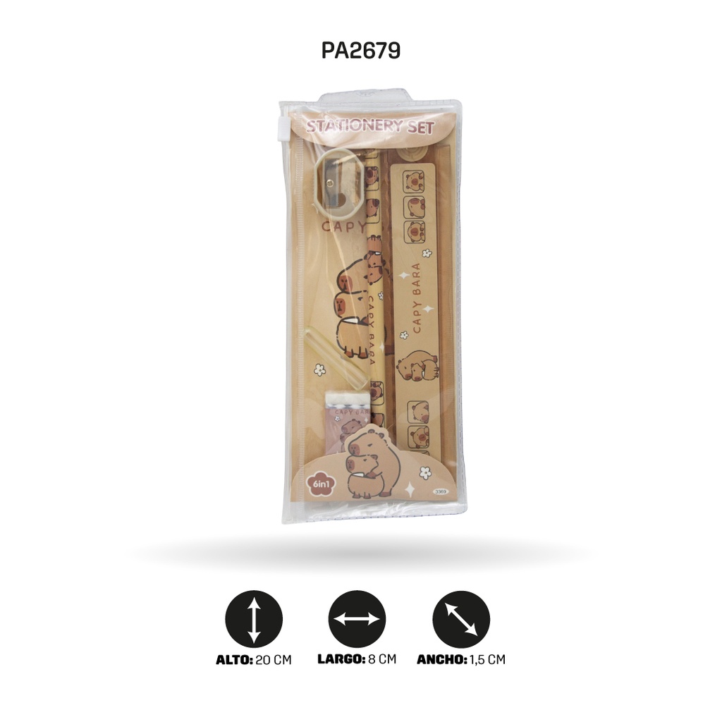 ESTUCHE PLASTICO CAPYBARA 1LAPIZ+1RELA+1SACAPUNTA+1BORRADOR+1TAPA [PAC5785]