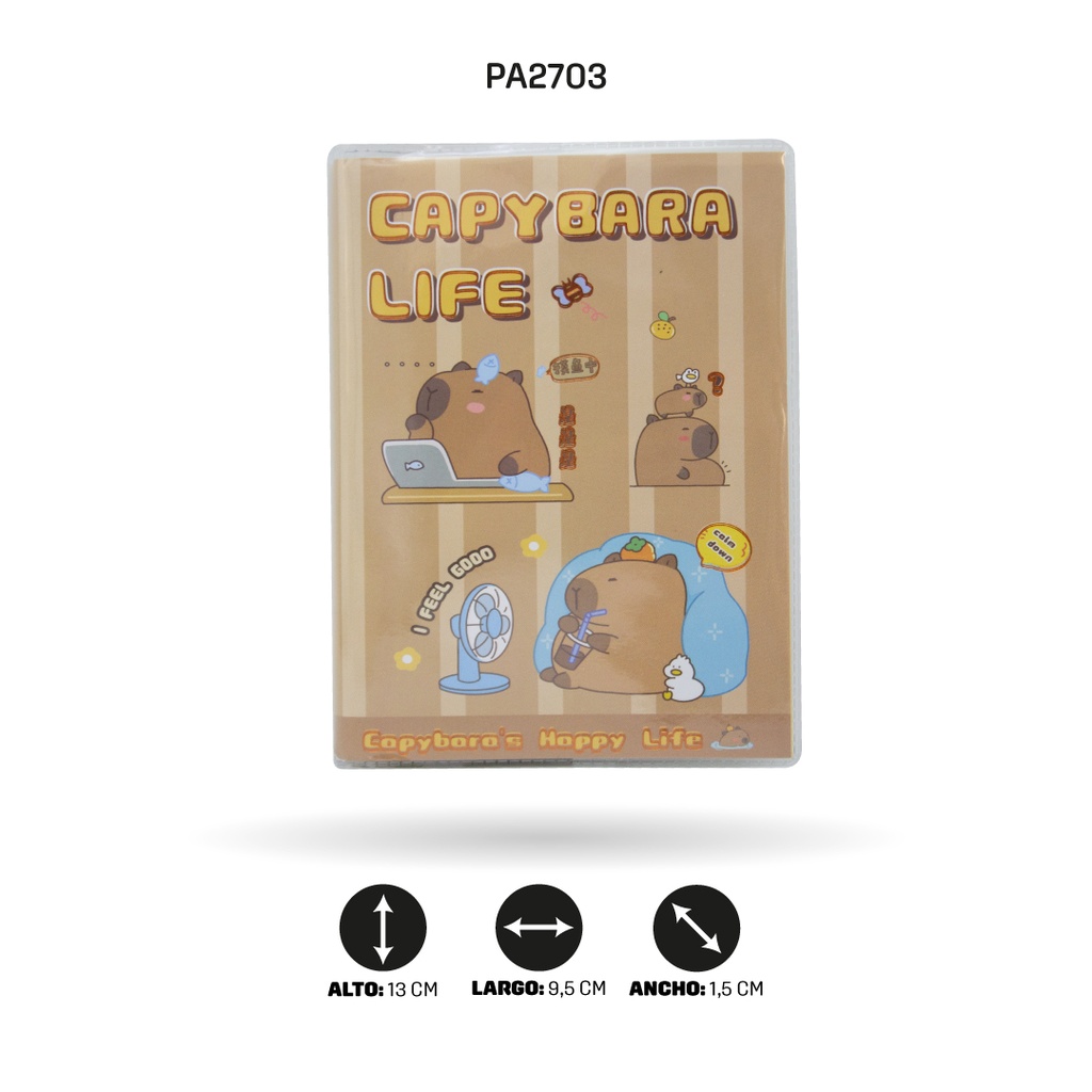AGENDA CON FORRO PROTECTOR DE CAPYBARA X12 UND, 4 MOTIVOS 95X130MM XX-64007 [PAC5807]