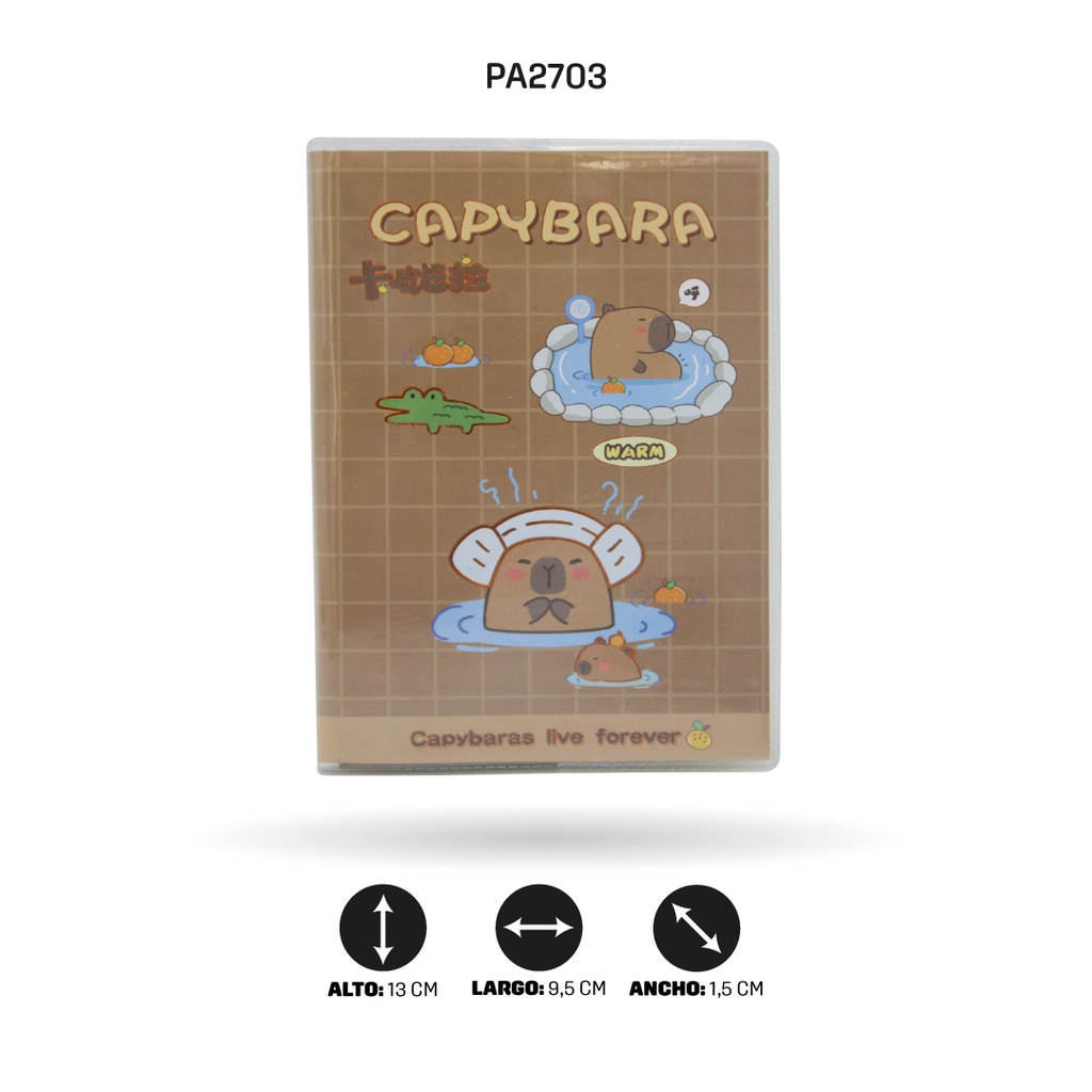 AGENDA CON FORRO PROTECTOR DE CAPYBARA X12 UND, 4 MOTIVOS 95X130MM XX-64007 [PAC5807]