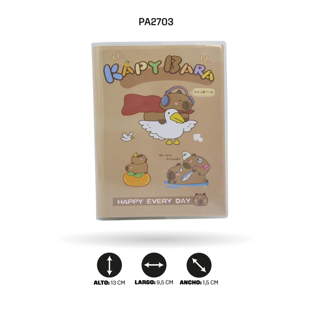 AGENDA CON FORRO PROTECTOR DE CAPYBARA X12 UND, 4 MOTIVOS 95X130MM XX-64007 [PAC5807]