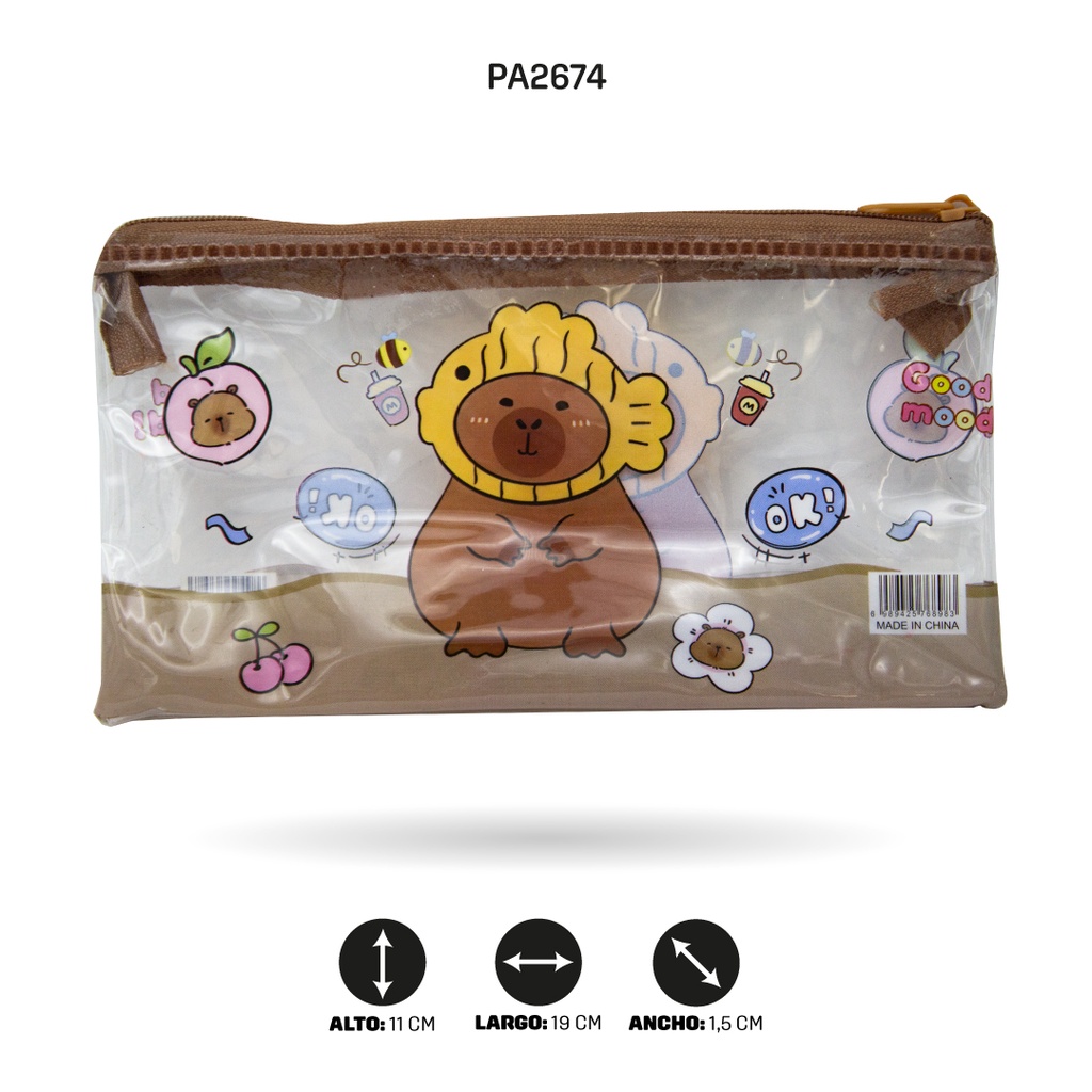 CARTUCHERA PLASTICA CAPYBARA +(2 LAPIZES, 1 REGLA, 1 SACAPUNTA, 1 BORRADOR) [PAC5783]
