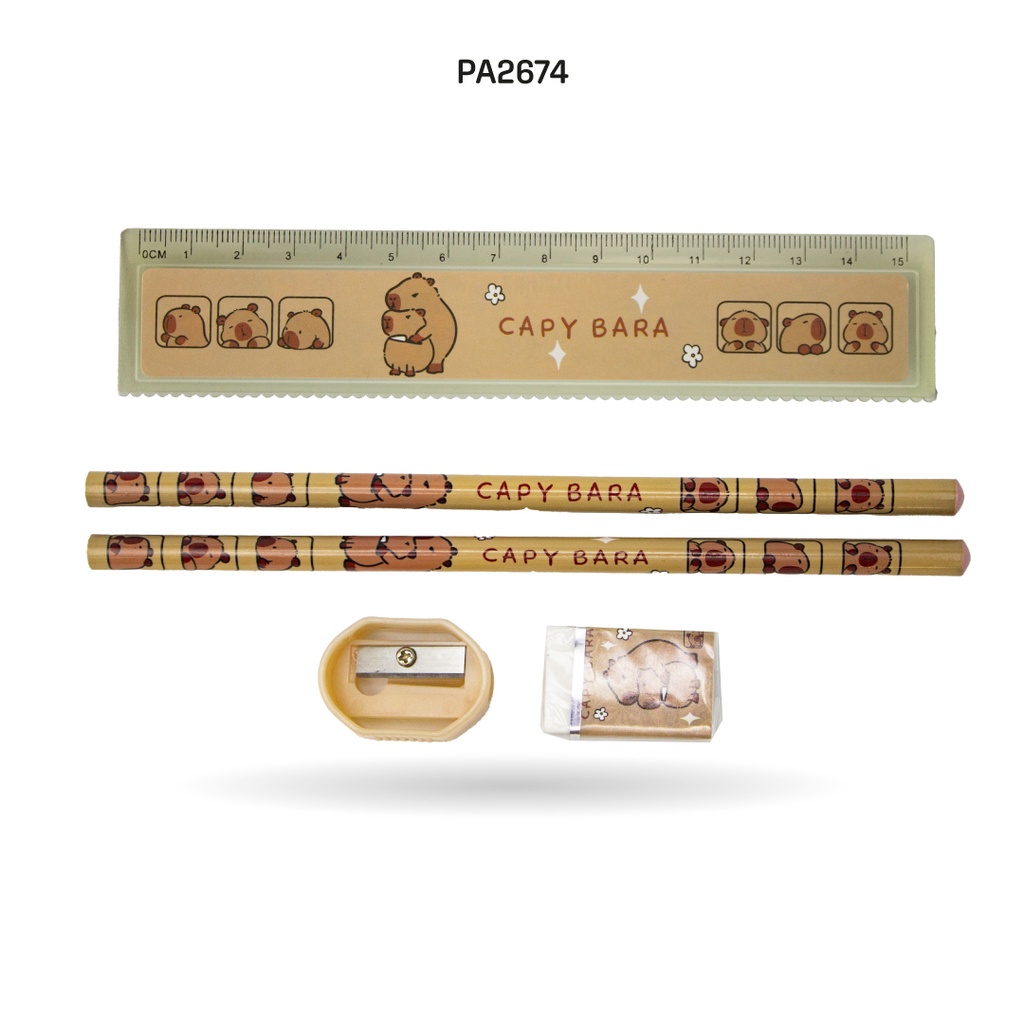 CARTUCHERA PLASTICA CAPYBARA +(2 LAPIZES, 1 REGLA, 1 SACAPUNTA, 1 BORRADOR) [PAC5783]