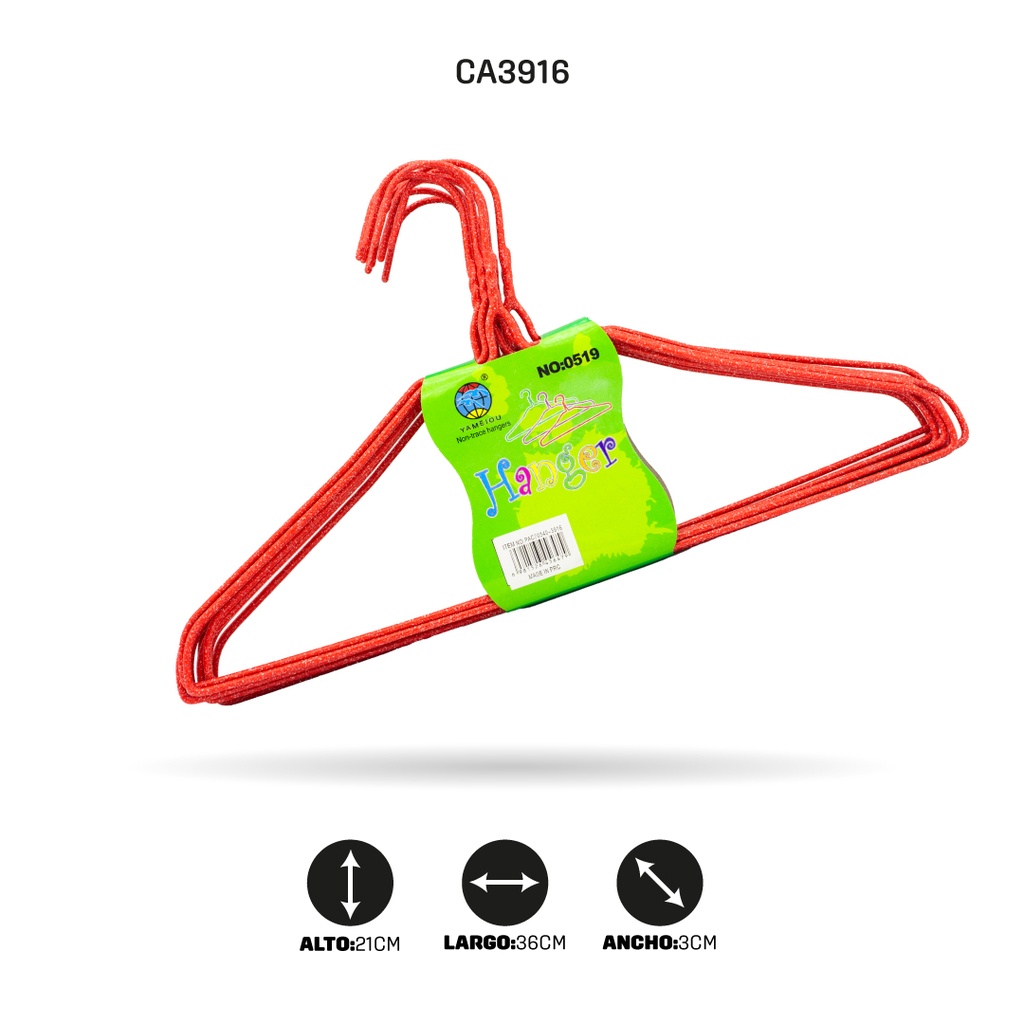GANCHO DE ROPA METÁLICO PLASTIFICADO GRUESO X60 [PAC70349-3916]