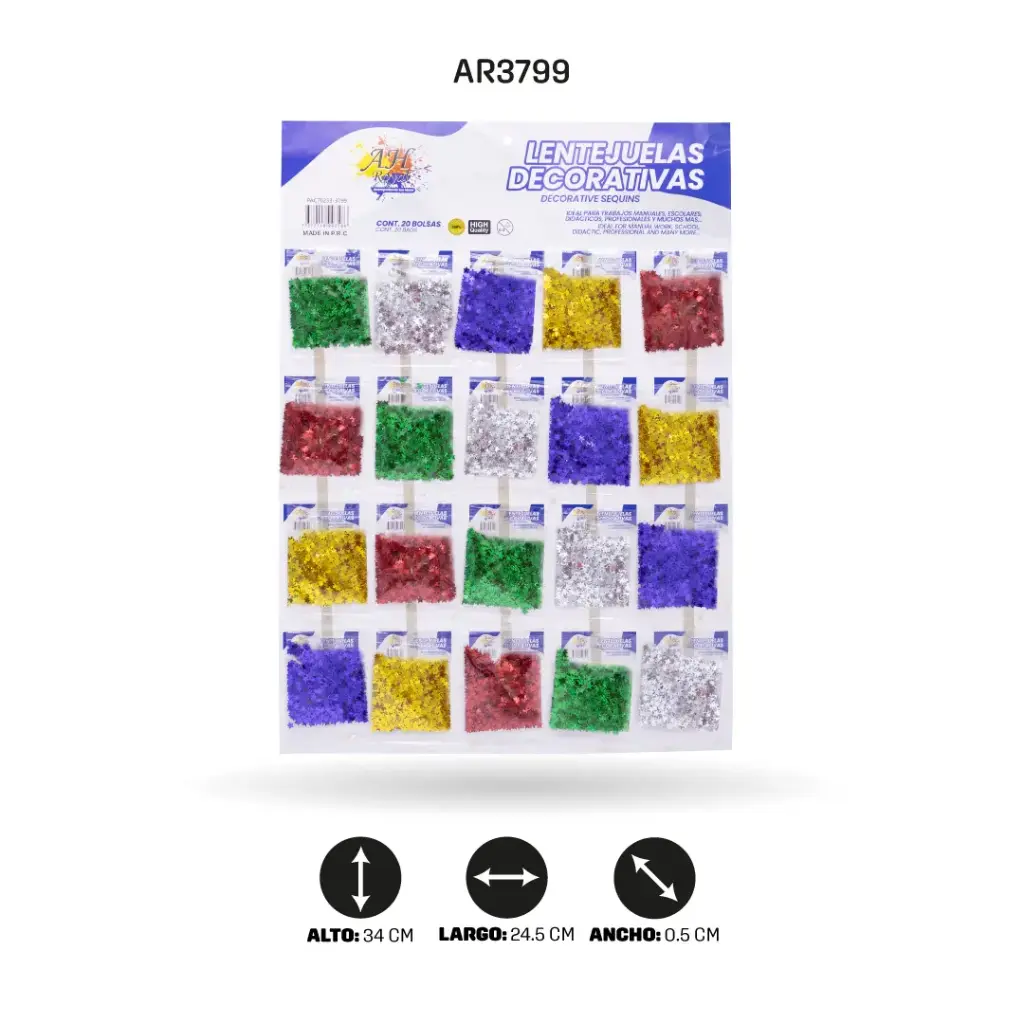 LENTEJUELAS AH ROYAL ESTRELLA SET X 20 unds - 5 COLORES [PAC70253-3799]