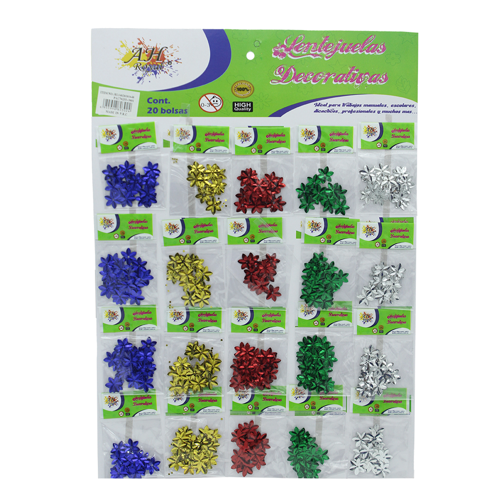 LENTEJUELAS AH ROYAL FLOR X 20 UNIDADES 5 COLORES [PAC70255-3801]