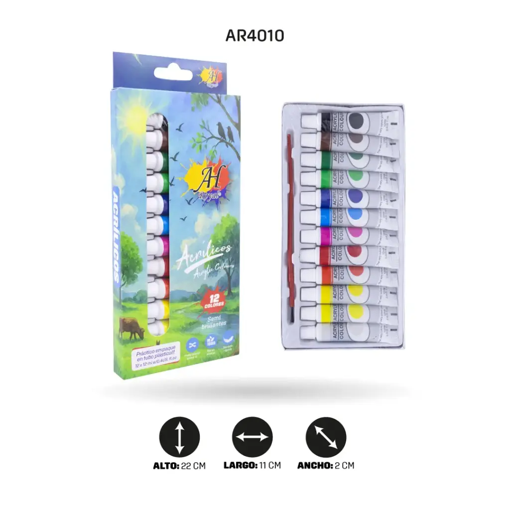 ACRILICO AH ROYAL 12 COLORES POR 12 ML [PAC70059-4010]