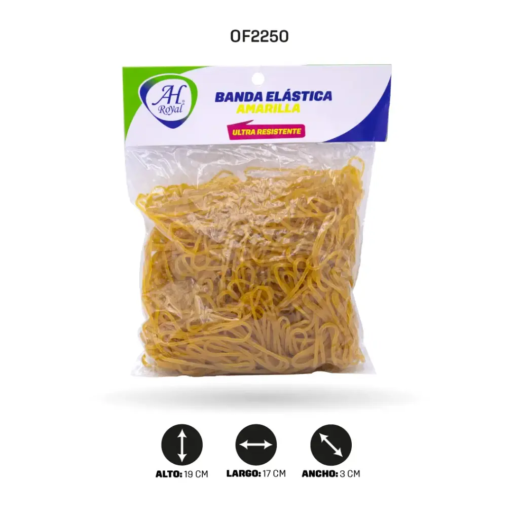 BANDAS DE CAUCHO AH ROYAL SILICONADA AMARILLA BOLSA MEDIANA X175 GRAMOS [PAC20312-2250]