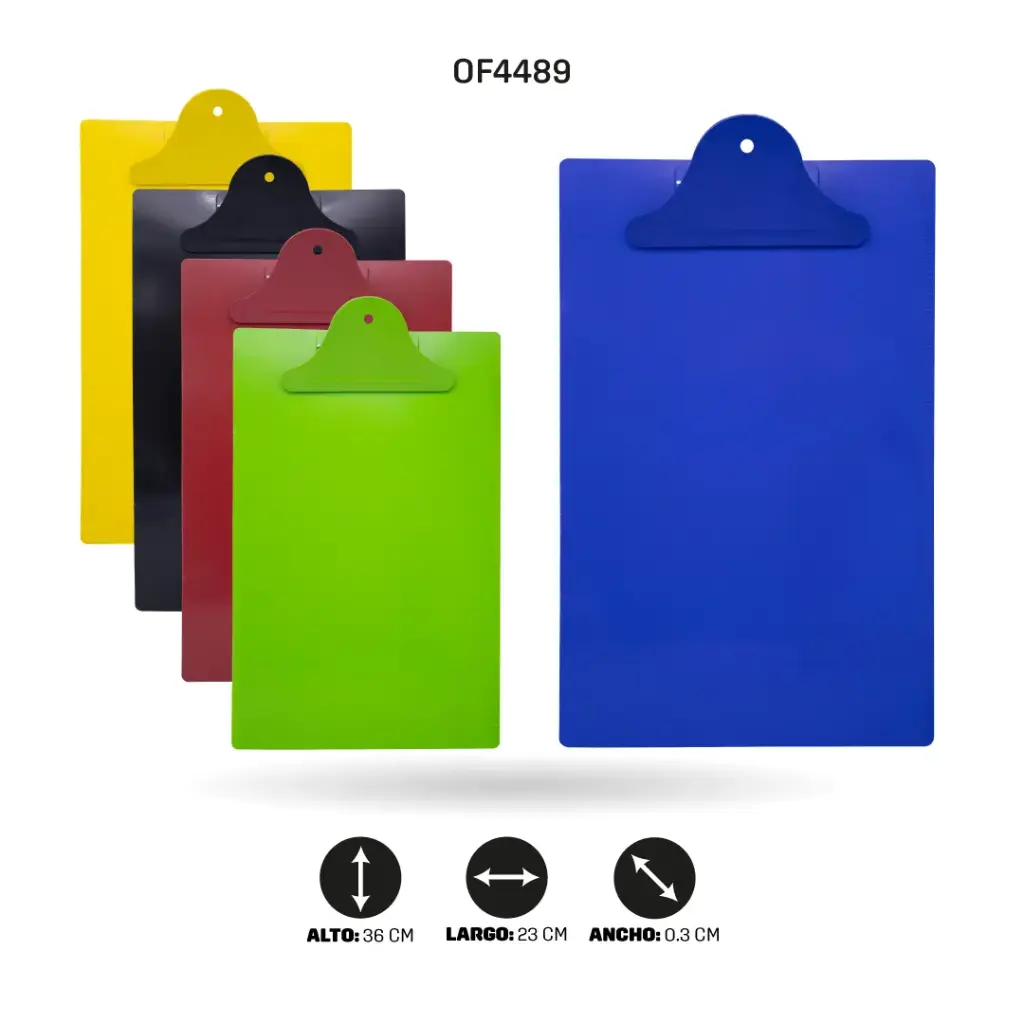 TABLA AHROYAL DE APOYO PLASTICA OFICIO GANCHO PLASTICO COLORES SURTIDOS [0146]