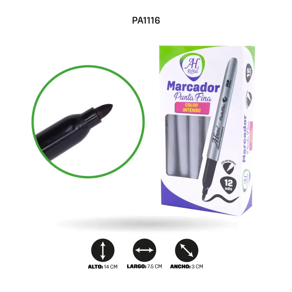 MARCADOR PUNTA FINA AH ROYAL NEGRO DISPLAY x 12 UNDS [PAC90015-1116]