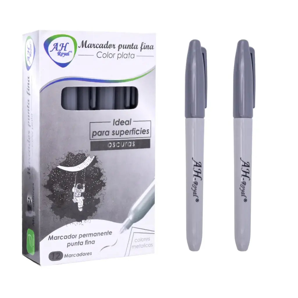 MARCADOR AH ROYAL PLATEADO METALICO DELGADO [PAC90020-1124] DISPLAY X 12