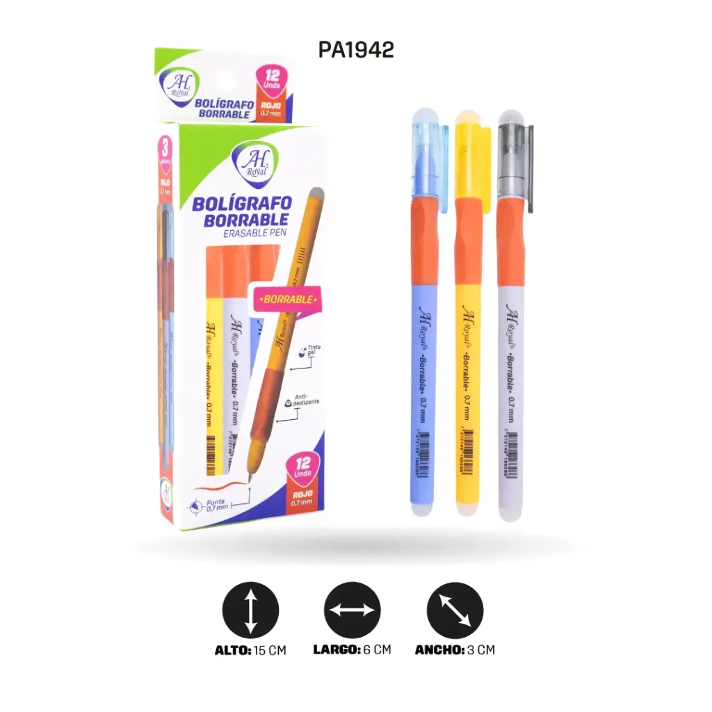BOLIGRAFO AH ROYAL BORRABLE  ROJO CON ANTIDESLIZANTE [PAC4553]