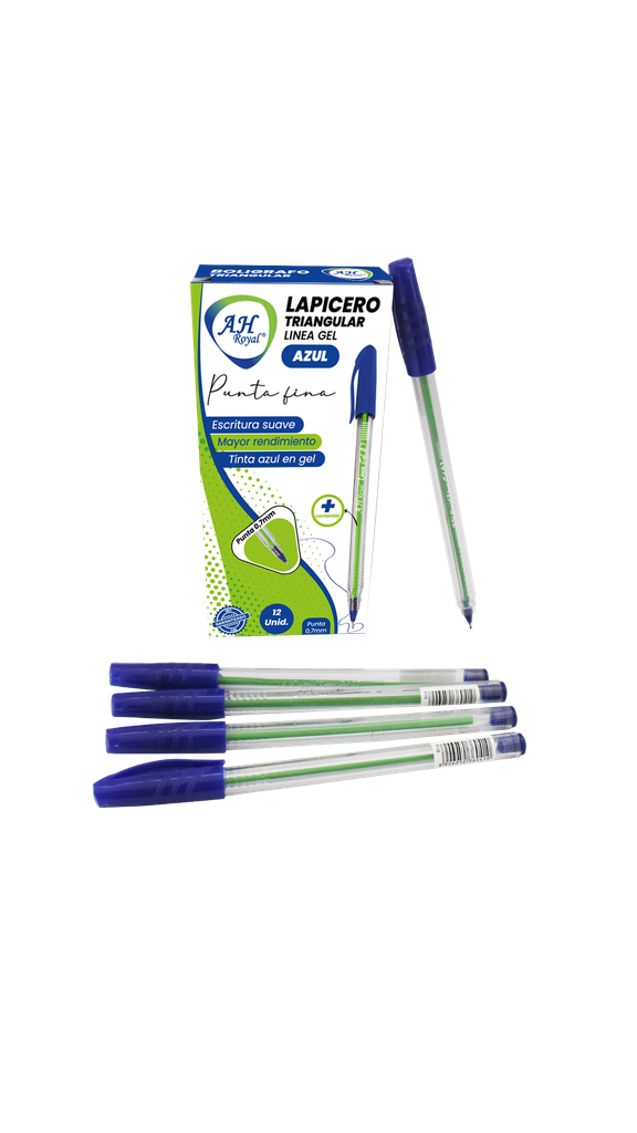 BOLIGRAFO AH ROYAL LINEA GEL 0.7 TRIANGULAR AZUL [PAC70196][PAC2049] DISPLAY X 12