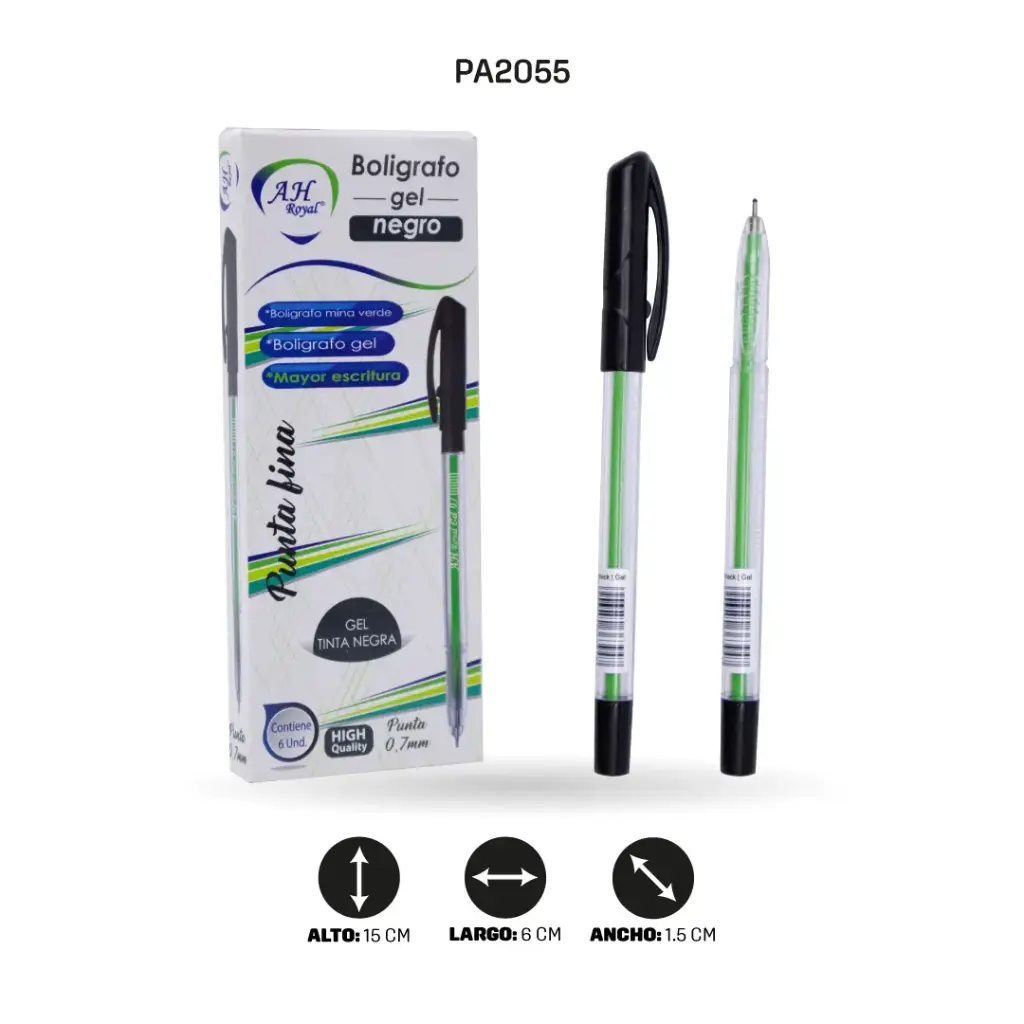 BOLIGRAFO AH ROYAL 0.7 MM LINEA GEL REDONDO NEGRO X6UND [GEL70631-2055]
