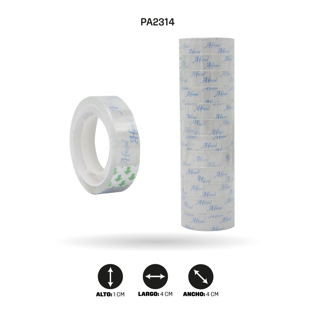 CINTA AH ROYAL TRANSPARENTE ESCOLAR 12 mm x 10 yd (DISPLAY X12 UND) [PAC20126-2314-PAC4768-1371]