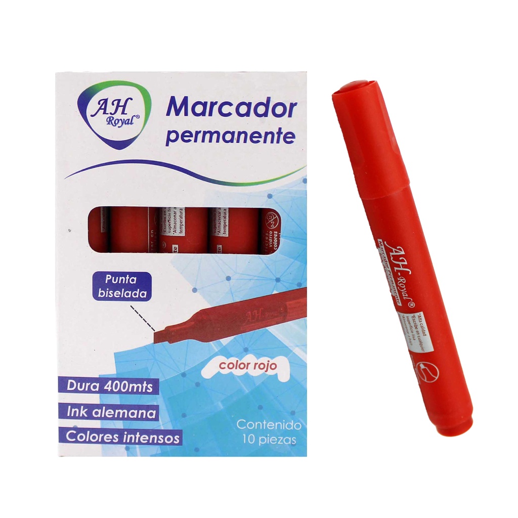 MARCADOR AH ROYAL PERMANENTE BISELADO ROJO [PAC70576-2568] DISPLAY X 10
