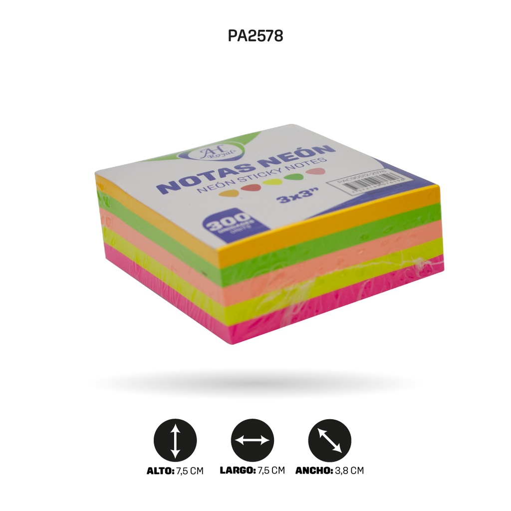 NOTAS AH ROYAL NEÓN 3'X 3'SURTIDO X 300 UND [PAC90512-2578]