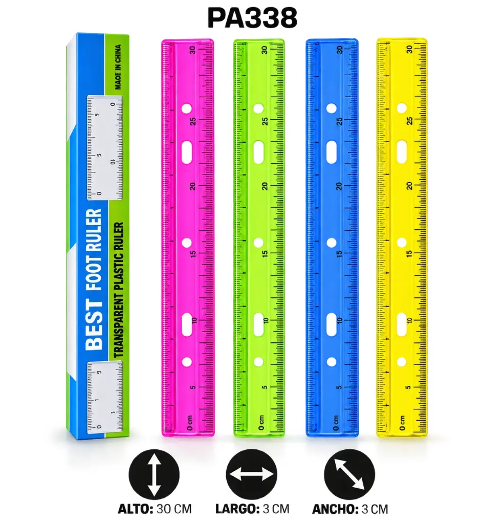 REGLA PLASTICA COLORES SURTIDOS X 30CM DISPLAY X 48 [PAC60013-338]