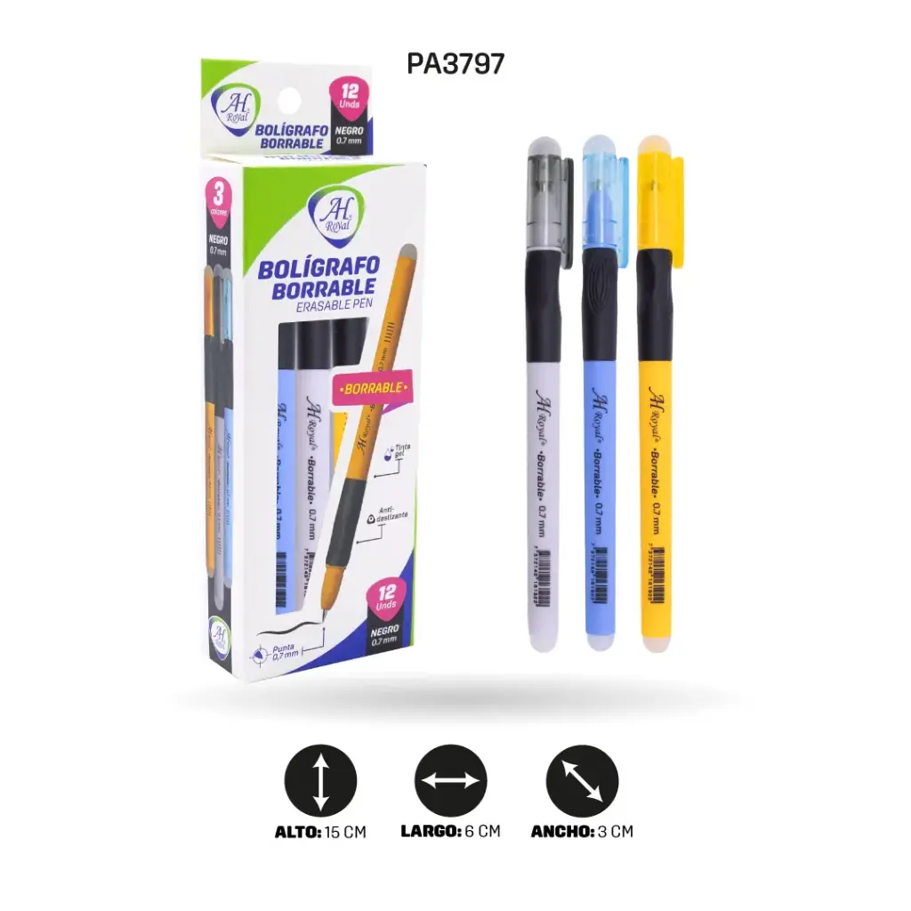BOLIGRAFO AH ROYAL BORRABLE  NEGRO CON ANTIDESLIZANTE [PAC4551-PAC2209] DISPLAY X 12