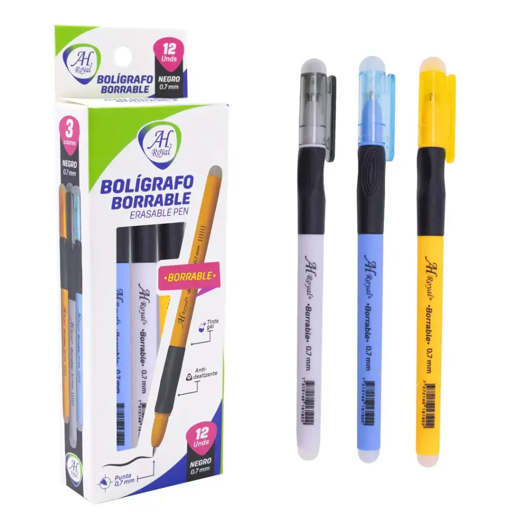 BOLIGRAFO AH ROYAL BORRABLE  NEGRO CON ANTIDESLIZANTE [PAC7645] DISPLAY X 12
