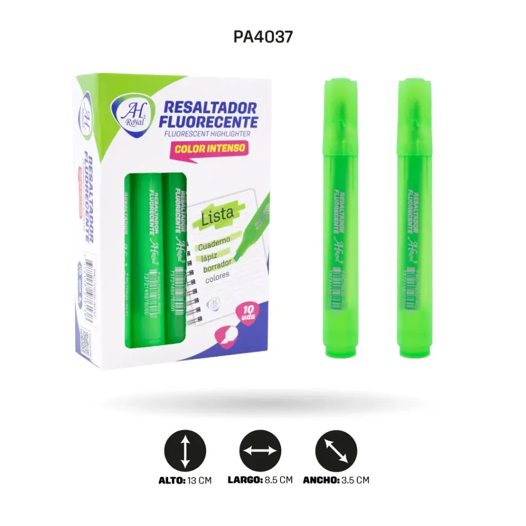 RESALTADOR AHROYAL VERDE FLUORESCENTE DISPLAY X 10 [PAC70635-4037]