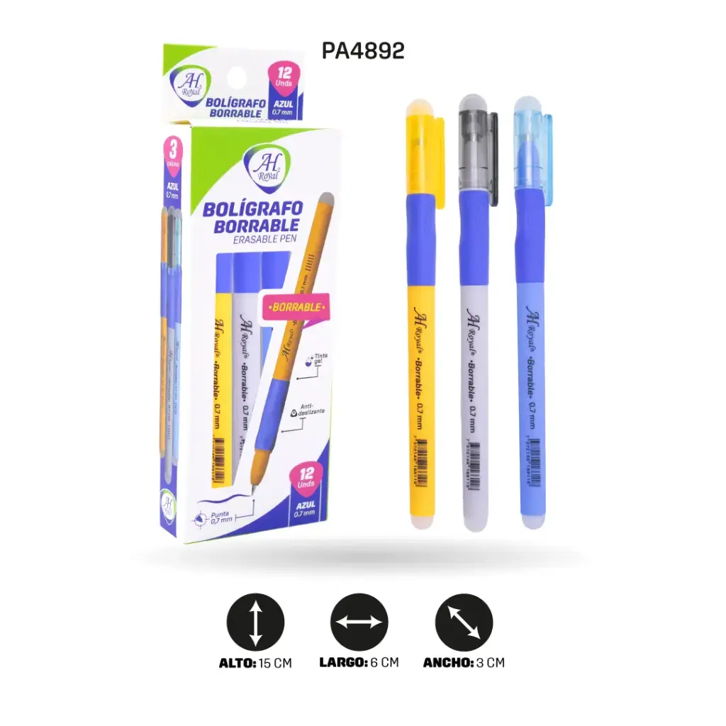 BOLIGRAFO AH ROYAL BORRABLE  AZUL CON ANTIDESLIZANTE  [PAC4552] DISPLAY X 12