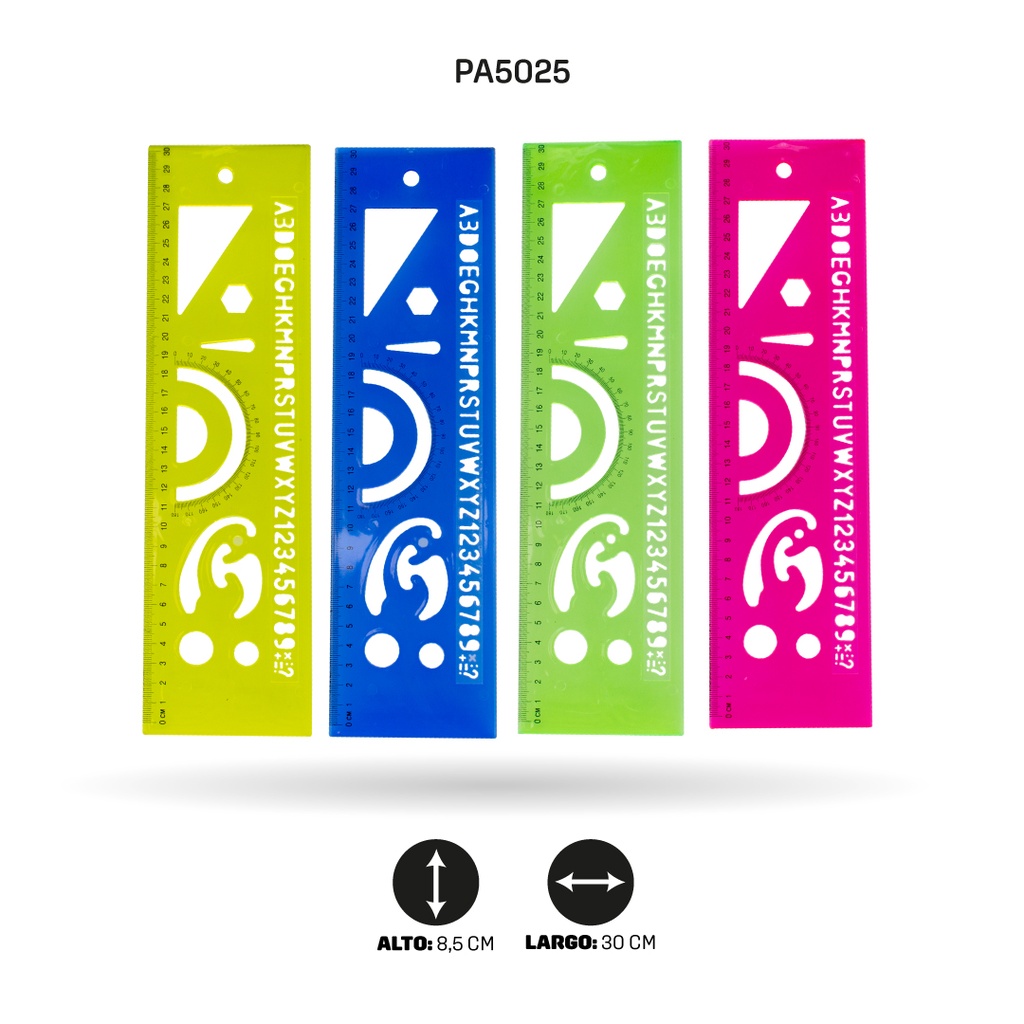 REGLA AH ROYAL LETRAS / FIGURAS GEOMETRICAS X 30CM [PAC2142]