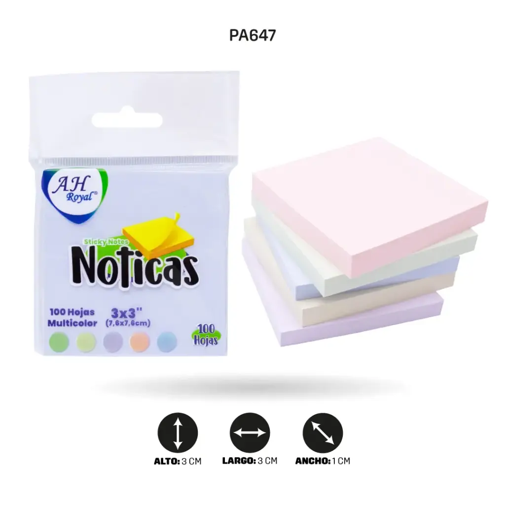 NOTAS AH ROYAL PASTEL 3'X3' X 100 Hojas [PAC90683]