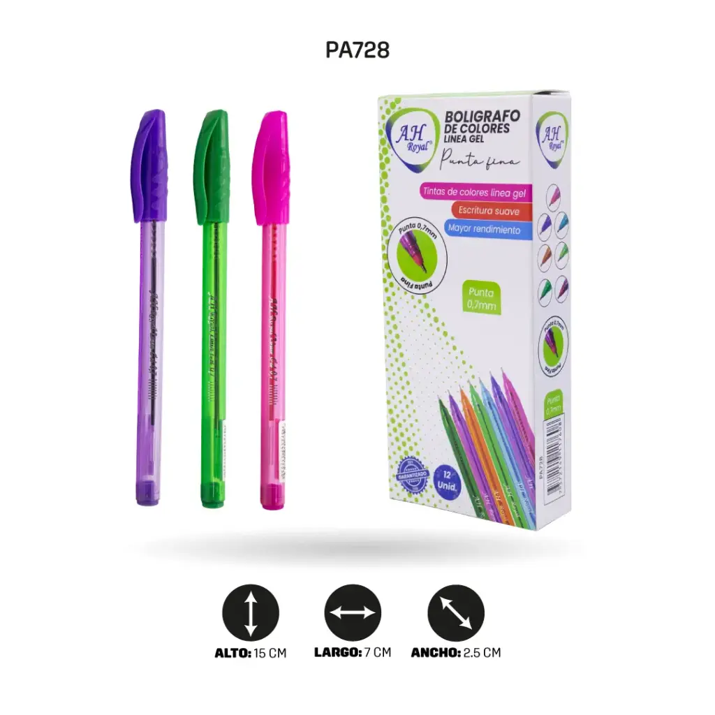 BOLIGRAFO AH ROYAL LINEA GEL 1 MM TRIANGULAR COLORES SURTIDOS [] DISPLAY X 12