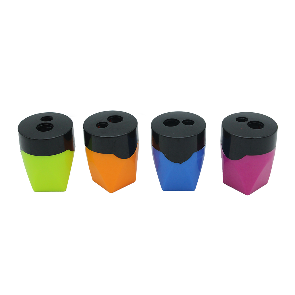 SACAPUNTA DOBLE DEPÓSITO TAPA REDONDA DISPLAY X 12 UND BASE CUADRADA [PAC90192-8]