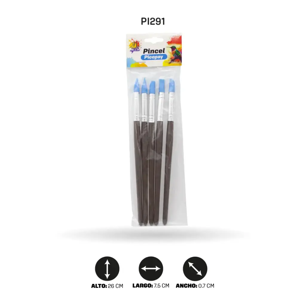 PINCEL PICOPAY MEDIANO CABO PLATEADO SET X5 [PAC70062-291]